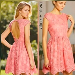 Alice + Olivia | Lace Open Back fit and flare dress size 8